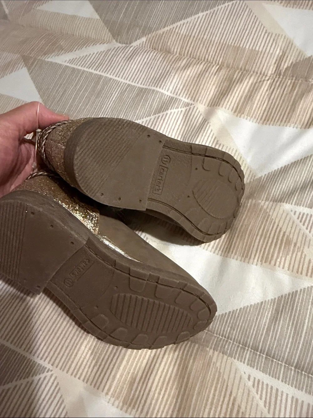 Carter's Tan and Gold Glittery  Braided-Trim Kids Ankle Boots NWOT SZ11